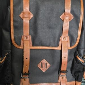 Buffalo Jackson Leather Company Navy Canvas and Brown Leather Backpack